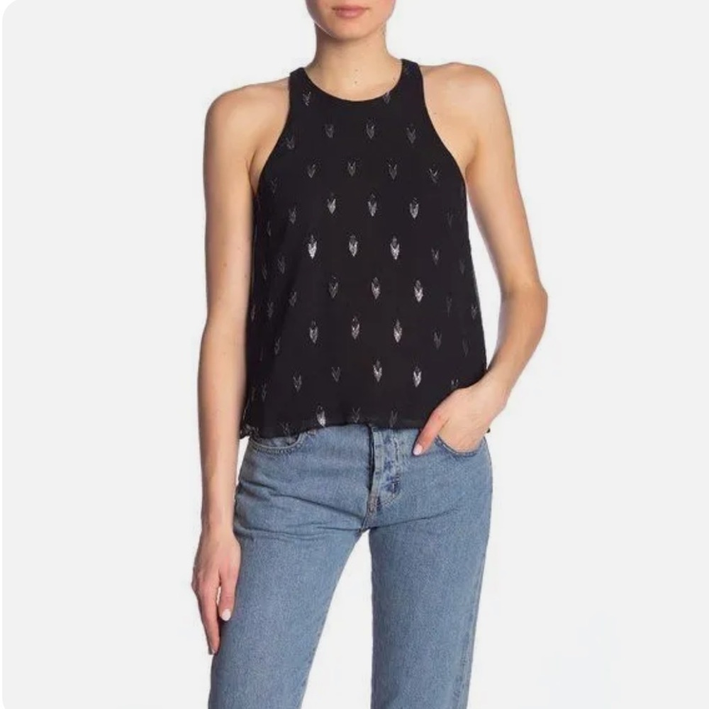 JOIE Silk Brighton Black Silver Metallic Racerback Tank Blouse S
